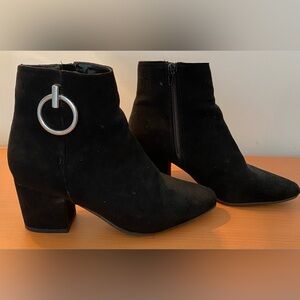 Black Suede Ankle Boots with Silver Accent